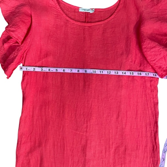 100% Linen Made in Italy Red Ruffle Sleeve Dress Sz S - Picture 6 of 7